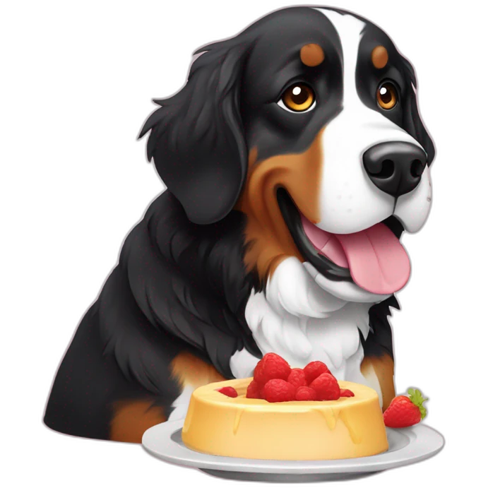 Bernese mountain eating swiss fondue emoji