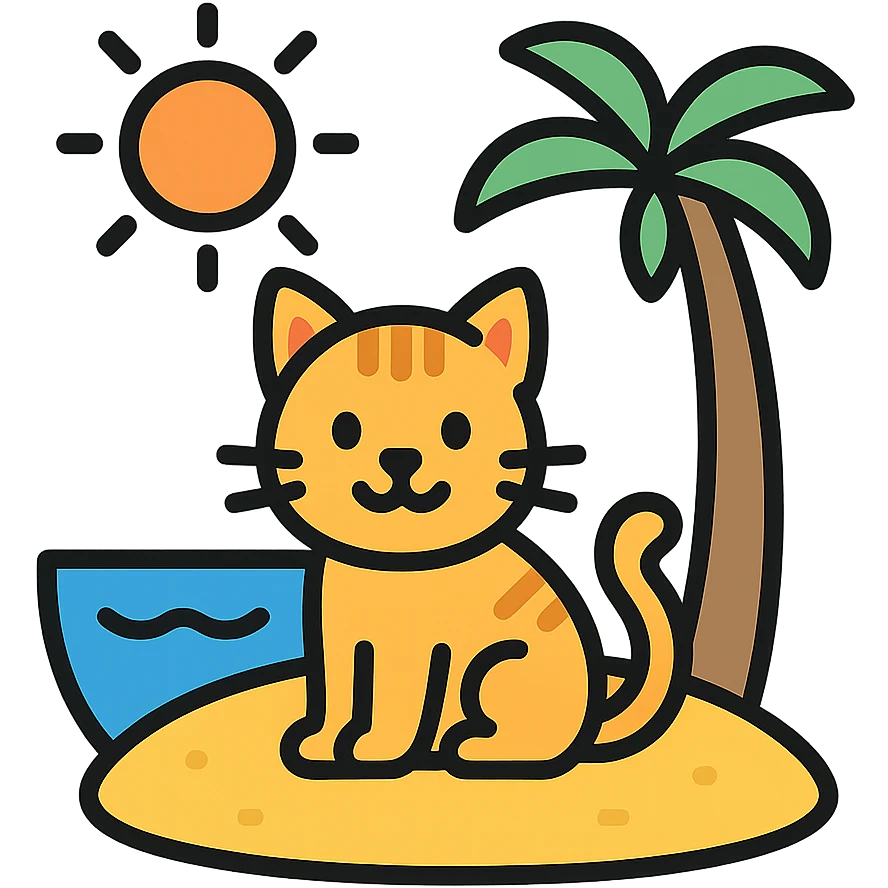 cat on a beach, color outline icon style emoji