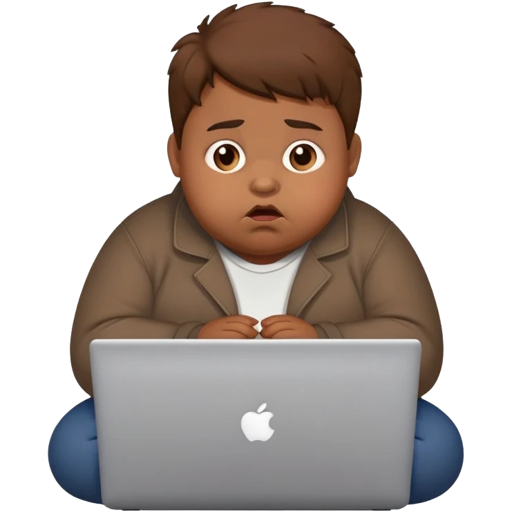 fat brown kid with brown hair using laptop drooling with stupid expression emoji