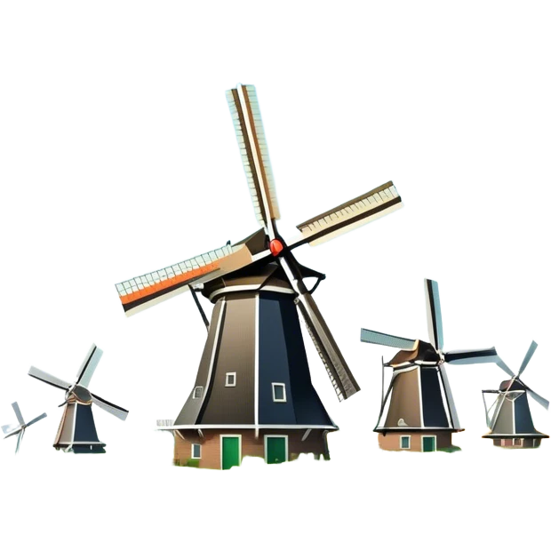 Cinematic Realistic Kinderdijk Windmills Landmark Emoji, showcasing traditional Dutch windmills aligned along a tranquil canal, with lush green fields, soft ripples in the water. emoji