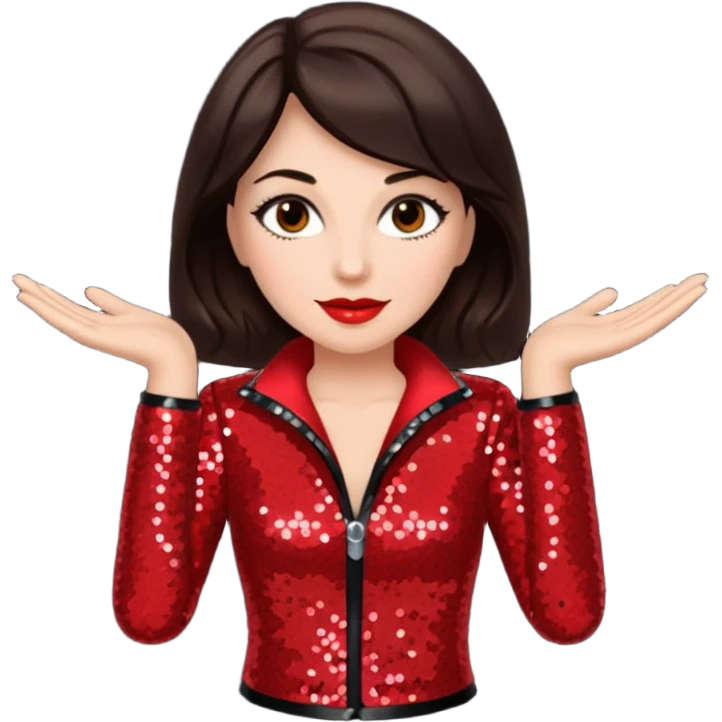 Carol Lawrence with dark brown hair, red sequin outfit emoji