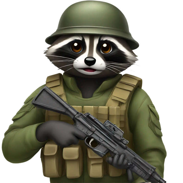 Soldier raccoon with a gun emoji