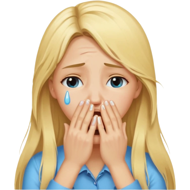 long Blonde hair girl crying with hands covering face emoji