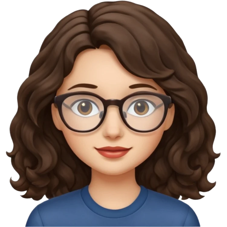 Brunette girl with wavy hair and glasses emoji