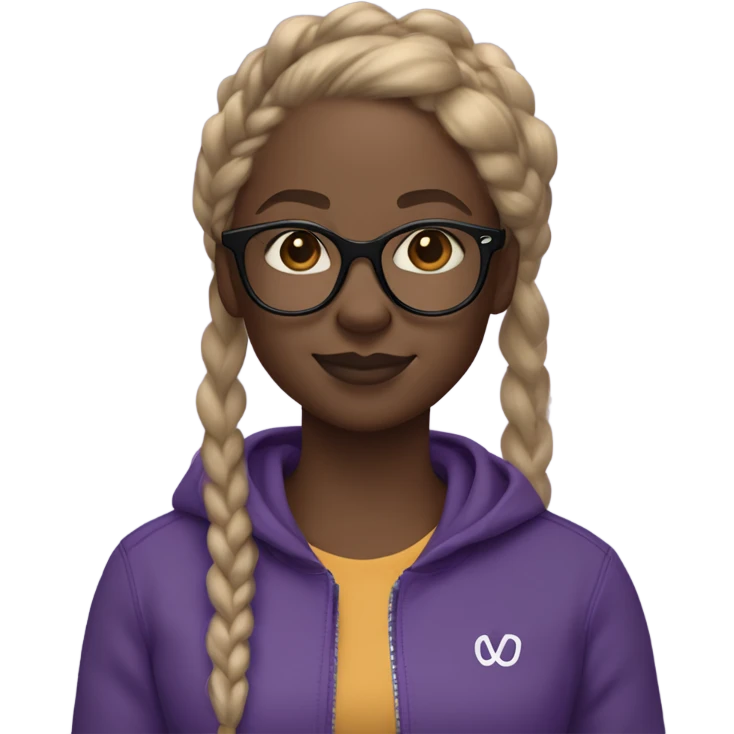 Dark skin black girl with glasses and purple lululemon align jacket, she has black glasses and golden blonde braids with edges  emoji