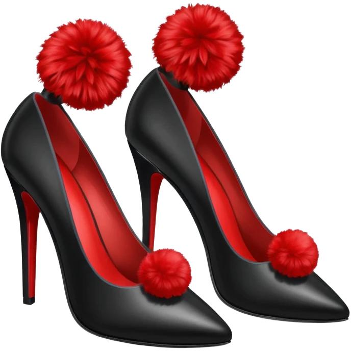 A pair of back high heels with a red Pom-pom emoji