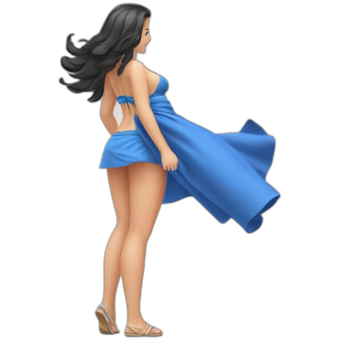 full body back view curvy caucasian-beauty-in small skirt lifted by the wind bikini emoji