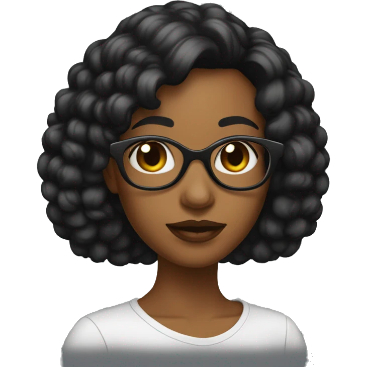 femme noire cheveux long marron, yeux marron avec des lunettes  emoji