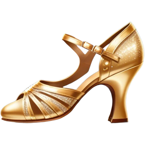 Humanless Icon for Ballroom Dance: elegant ballroom dance shoes, a sparkling dress, and a dance floor with a spotlight. The icon should capture the grace and elegance of ballroom dancing, with emphasis on movement and rhythm. Transparent background. emoji