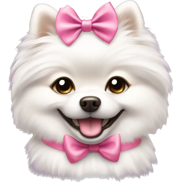 white pomeranian using pink bow smiling  emoji