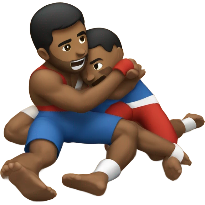 Two adult brothers wrestling and grappling on the floor at Christmas emoji
