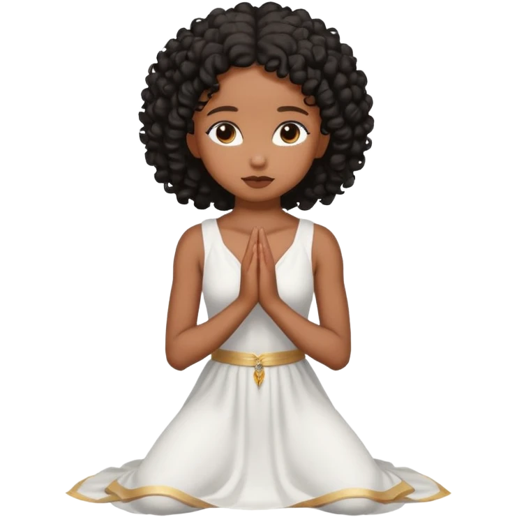 Black girl praying on knees black curls emoji
