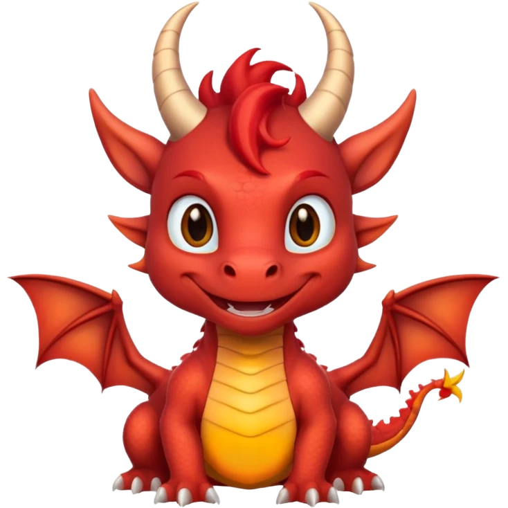 Cute Red dragon smile. Two horns, two pointed ears, no wings. Brown mane hair. emoji