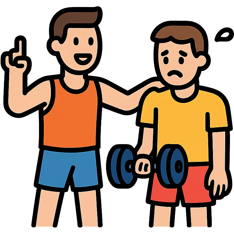 One sportsman encourages the other one, to do a workout and stop being lazy
 emoji