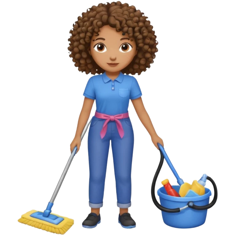 brown girl with curly hair cleaning toys off the floor emoji