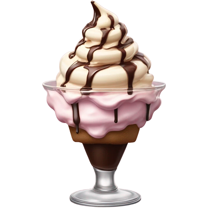 Realistic, detailed rococo ice cream sundae, beige and pink emoji