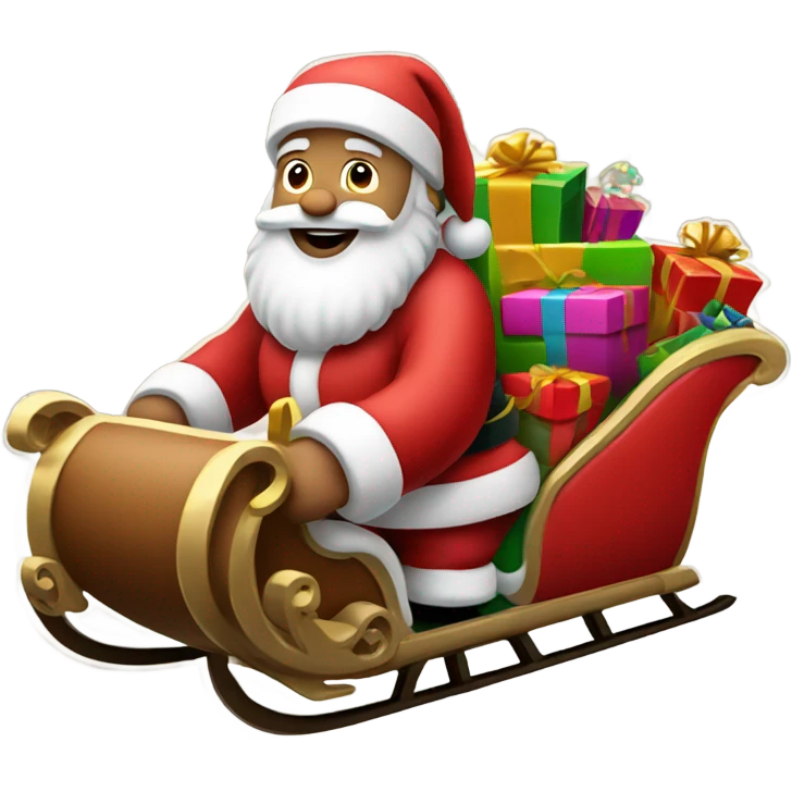 Santa clause riding a sleigh with presents emoji
