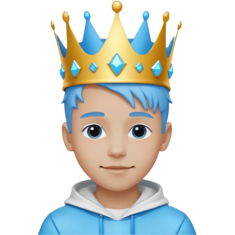 boy neon cyberpunk light blue happy crown white and blue emoji