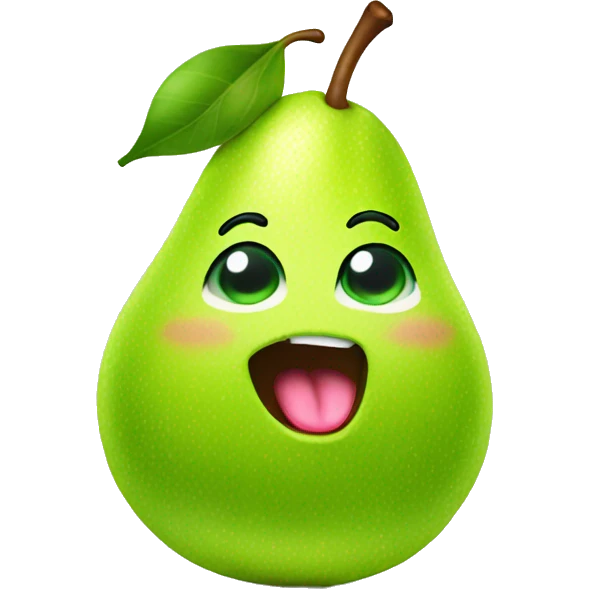 Shiny Green Cute pear with tongue emoji