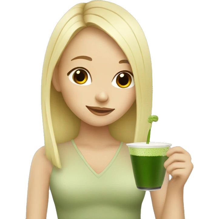 blonde girl drinking matcha  emoji
