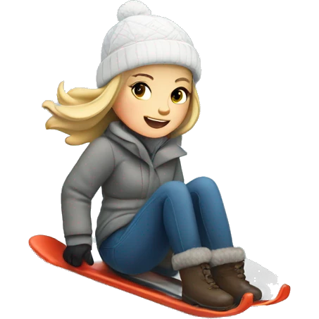 White girl Sledding in snow down a hill emoji