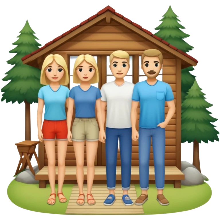 two men and two women summer cabin emoji