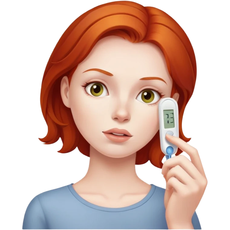 Redhead woman sick taking her temperature  emoji