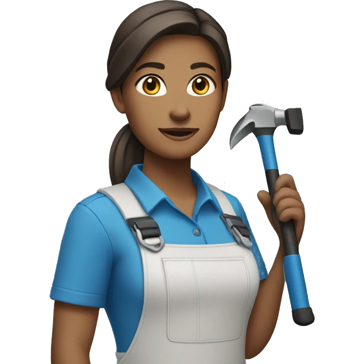 Female Polymechanic wearing a bright blue shirt holding a tool in hand emoji