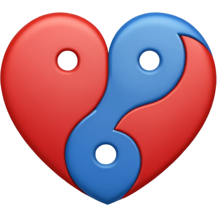 Make a yin yang like heart emoji with the colors being blue and red and no white parts, with two holes and not three emoji