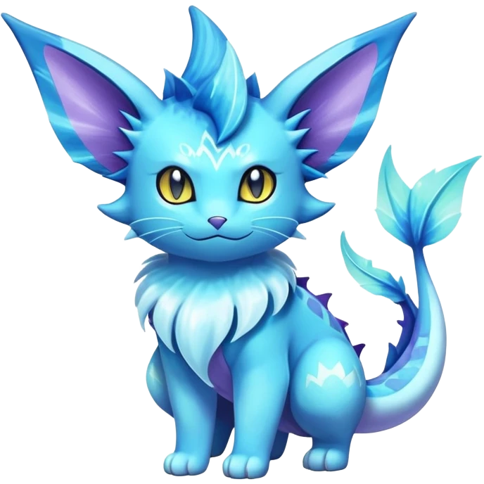 Elemental Exotic Colorful Fantasy Purrloin-Vaporeon-Pokémon-Fakémon-hybrid-creature (full body) emoji