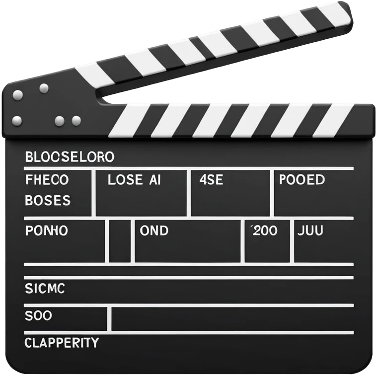 Minimalist closed clapperboard in black and white, straight geometric lines, iOS emoji design with zero unnecessary details emoji