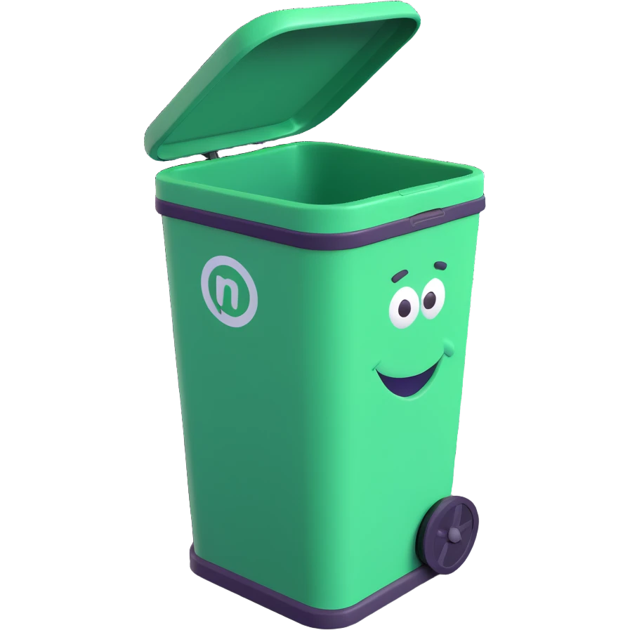 Draw a Pixar-style trash can. The view angle should be 70 degrees. Do not use the face, eye, and mouth. emoji