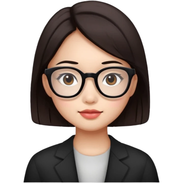 une ado, brune aux cheuveux tres fonces longs lisses blanche, ,lunettes carres noires, yeux bruns  joues rose juste la tete emoji