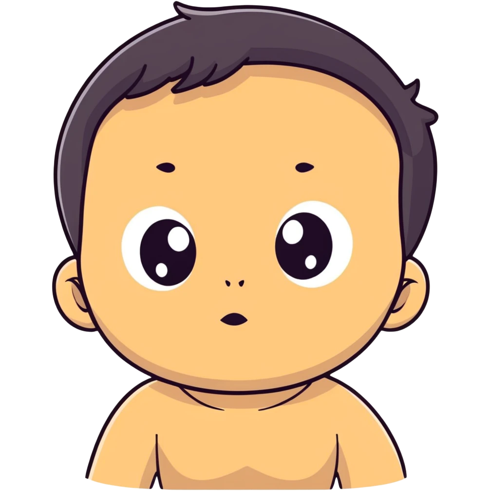 Baby boy face with big eyes, medium skin tone, and black hair emoji