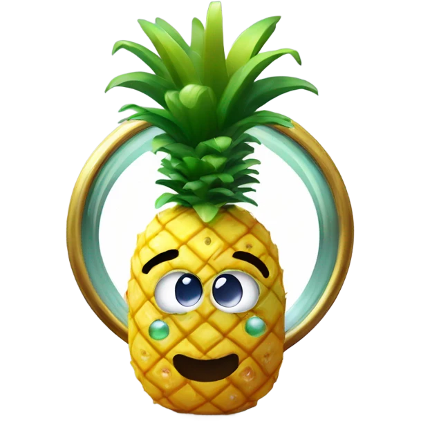 3D elegant pineapple🍍  with big shiny eyes 👀 pineapple holds mirror with its reflection 🪞🍍 emoji