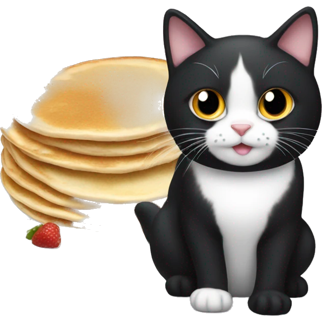 A tuxedo cat like the one in my pictures eating pancakes emoji