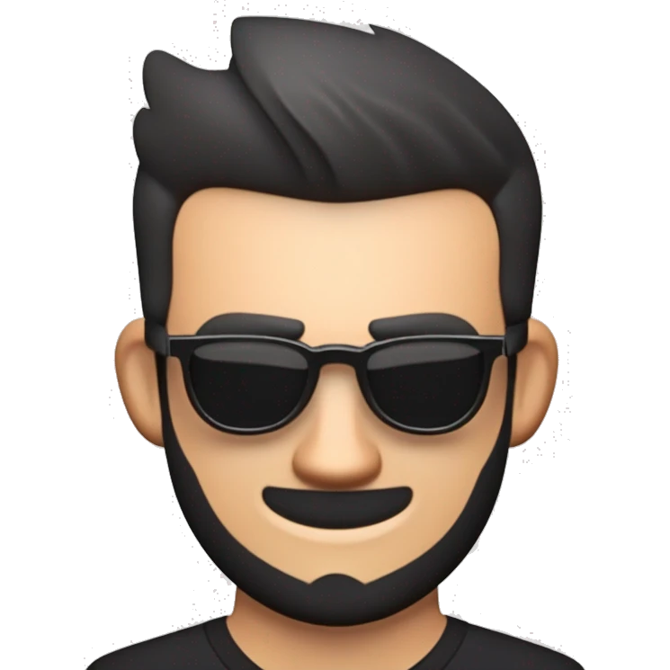 A tanned handsome white man with black short hair, dark glasses and a small beard, a small mohawk hairstyle emoji