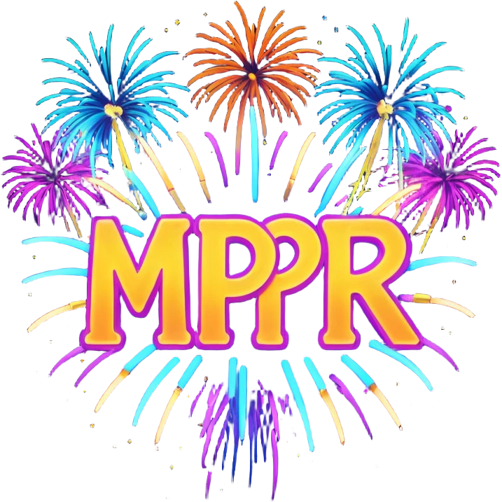 Create a bold, over-the-top emoji-style design featuring the text “MPR Gang” in large, glowing letters surrounded by explosive fireworks, neon colors, and dynamic energy effects. The style should feel celebratory, chaotic, and powerful, like a wild party or epic team victory. emoji