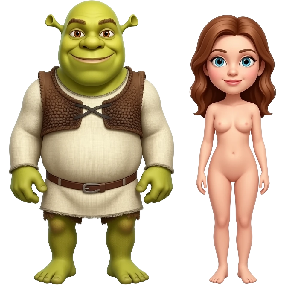 Sherek e uma mulher ao seu lado pelados emoji