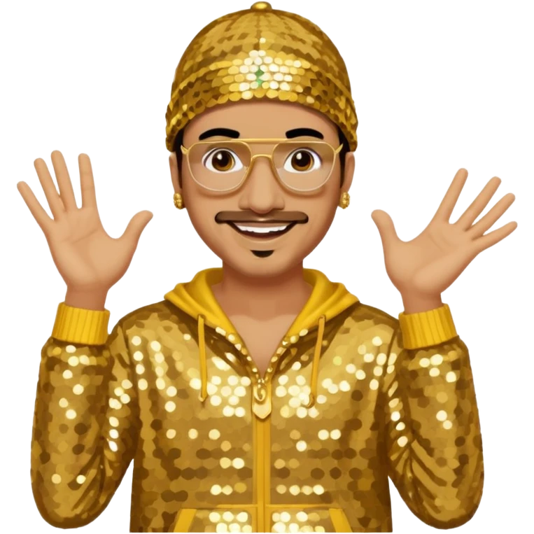 Ali G with gold sequin outfit emoji