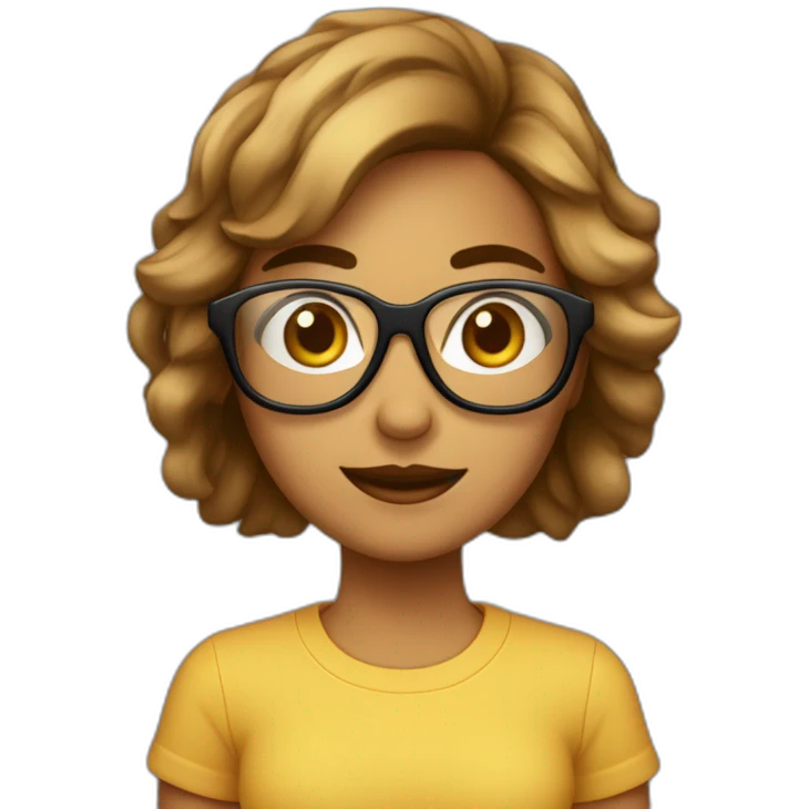 Chica pelo corto y marrón con gafas emoji
