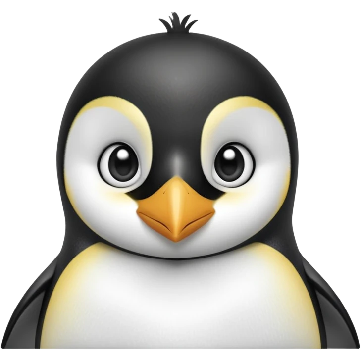 cinematic-cute-emperor-penguin-portrait-emoji,-head-tilted-playfully-and-inquisitively,-with-glossy,-pristine-plumage,-sparkling-eyes-filled-with-curiosity,-simplified-yet-irresistibly-adorable-features, black, large black eyes face emoji
