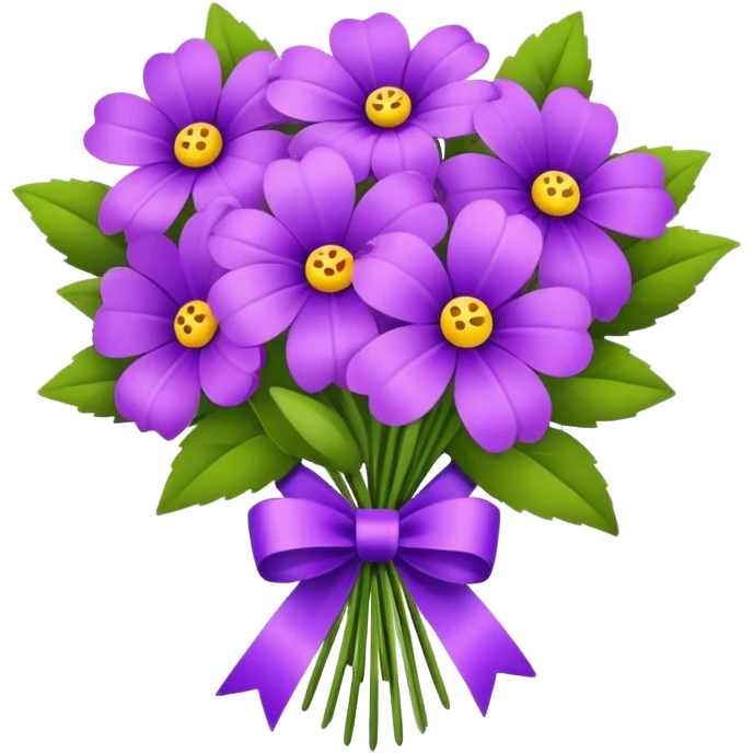 Букет из фиолетовых цветов перевязаныз лентой emoji