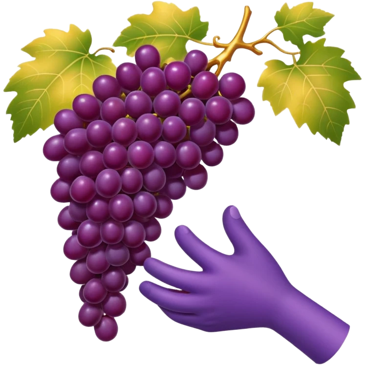 minimal-shaded emoji of a hand picking a ripe shiny purple grape, vineyard under golden sunlight, luxury and elegance emoji