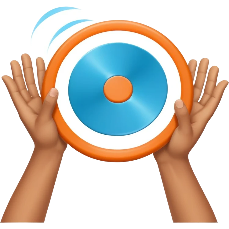 hands catching a flying frisbee, fun and dynamic emoji