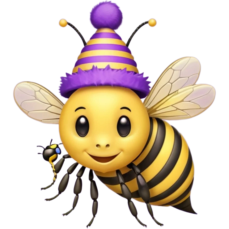 a Bee with purple Birthday Hat,  emoji
