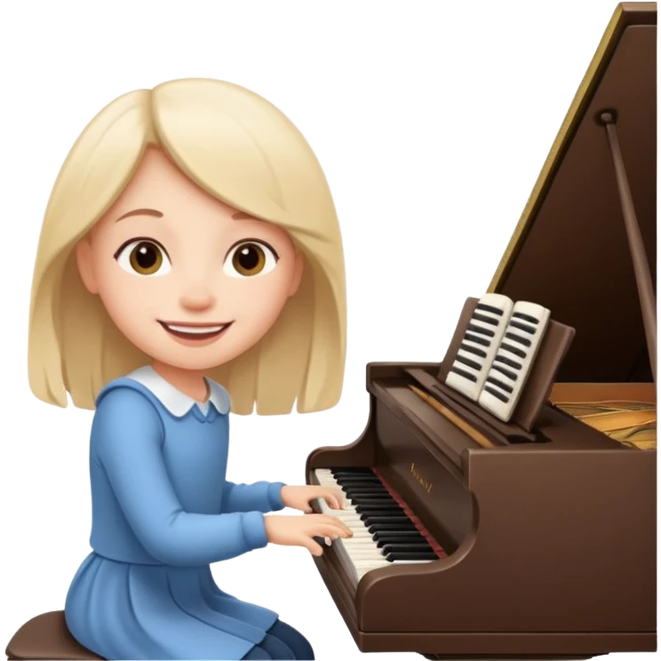 A cute girl in funny animated style , cartoon is playing the piano. emoji