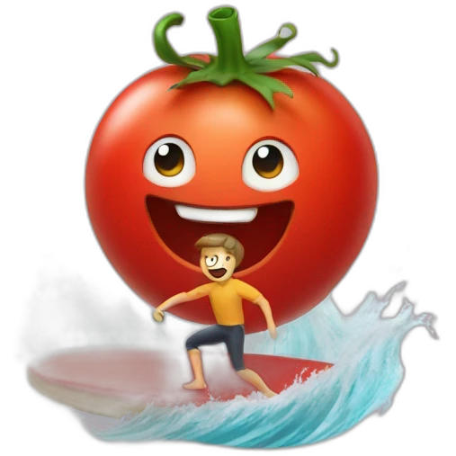 A tomato surfing emoji