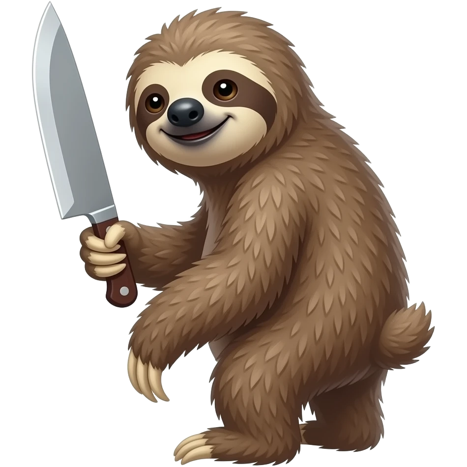 turn back looking askance going smiling evil killer sloth w big knife emoji