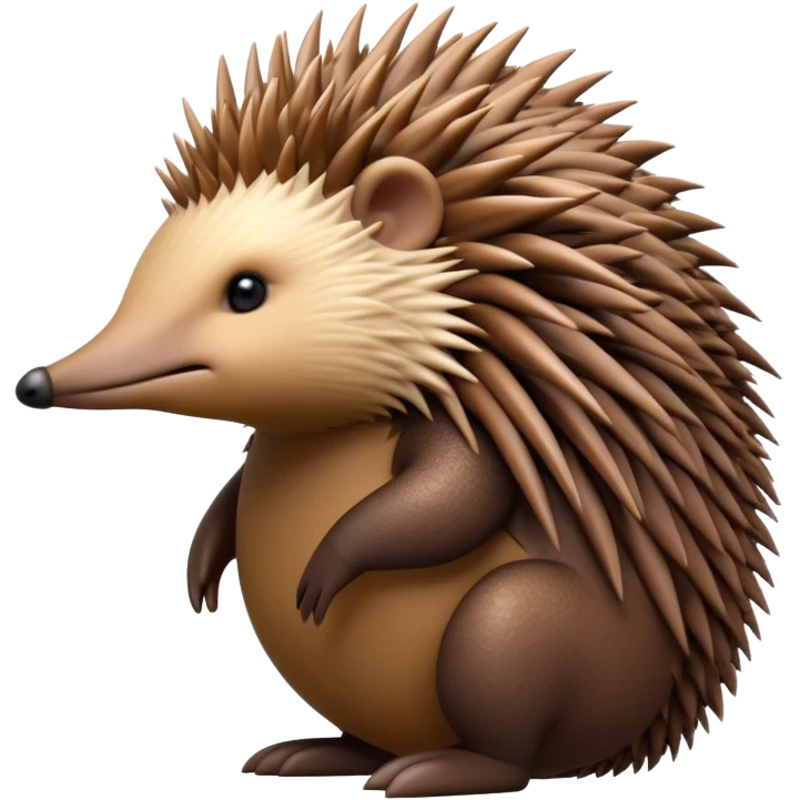 Cinematic Noble Echidna Portrait Emoji, Poised and regal, with a compact, spiky build and a textured, bristly fur in earthy browns, a distinctive pointed snout and keen, soulful eyes, Simplified yet sharp and sophisticated features, highly detailed, glowing with a warm, dignified glow, high shine, intelligent and resilient, stylized with an air of prickly elegance, focused and attentive, soft glowing outline, capturing the essence of a watchful and confident echidna, so majestic it feels as though it could scurry out of the screen with effortless authority! emoji